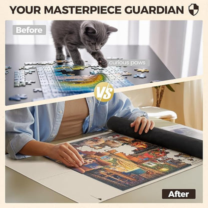 ropoda 1500 Pieces 46" x 26 "Puzzle Mat Roll Up, Puzzle Saver with 4 Large Sorting Trays & Travel Storage Bag, Portable Rollup Puzzles Keeper (White)
