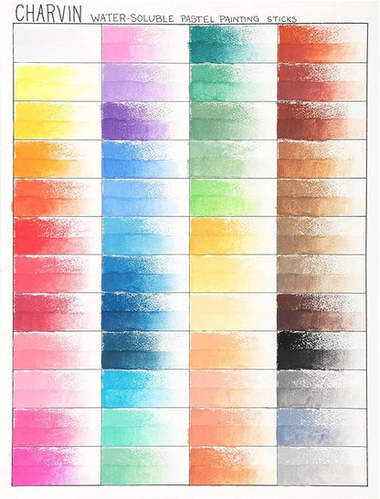 Charvin Artist Colored Chalk Pastels (Set of 48) - Water Soluble, Assorted Pastel Color Sticks for Wet, & Dry Painting