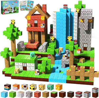150PCS Magnetic Blocks - Magnetic Building Blocks, Magnet Cubes Toys Stacking, Build Forest World Set, STEM Montessori Sensory Toys for Kids Boys Girls Ages 3-5 6-8 Easter Birthday Gifts