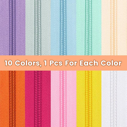 DOITEM 22.2 Yards/ 20 m 10 Pieces Assorted Colors #5 Nylon Coil Zippers, Sewing Zippers Endless Zips with 40 Pieces Zipper Sliders Zip Heads for Sewing Tailor Craft Supplies