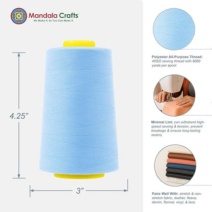 Mandala Crafts 4 Pack of Serger Threads Cones Spools - 40S/2 24000 Yards Polyester Ice Blue Threads for Sergers Machine and Overlock Quilting Sewing Machine