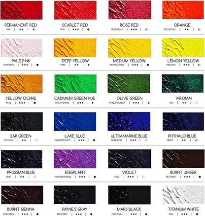 MEEDEN Artist Oil Paint Set - 24 Colors x 170ml/5.7oz Tubes - Art Supplies for Canvas Painting