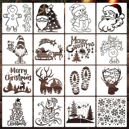 Christmas Stencils for Crafts Reusable 8” Large Christmas Stencil Santa Snowman Gnome Holiday Drawing Templates for Painting on Wood Doormat Fabrics Window Decor