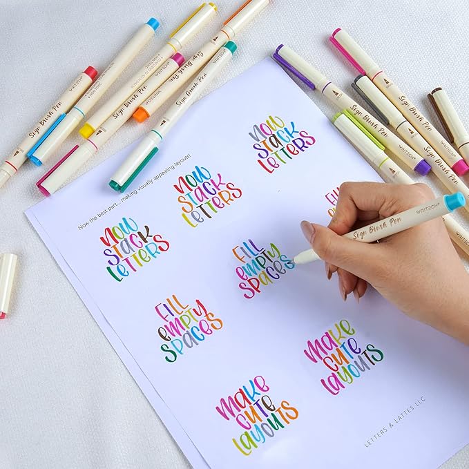 WRITECH Brush Tip Marker Pens: Artist Markers Flexible Tip Water Based 12ct Assorted Colors for Journaling Adult Coloring Hand Lettering Calligraphy Drawing Vibrant Colored