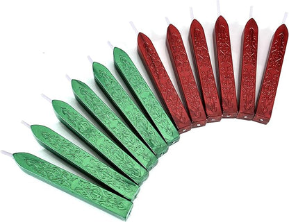 Yoption 12 Pcs Sealing Wax Sticks with Wicks, Antique Metallic Green Red Totem Fire Manuscript Seal Wax for Wax Seal Stamp (Metallic Green+Metallic Red)