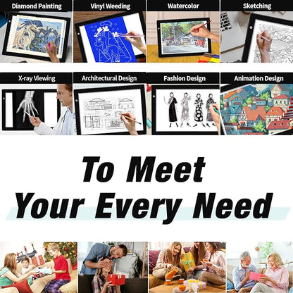 A4 Light Box for tracing,Ultra-Thin Magnetic led Light pad for Drawing,Stepless dimming lightbox for Sketching,Tattoo, Light Table for Artists,Diamond Painting,X-ray Viewing