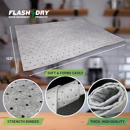 FlashDry - Universal Spill Absorbent Pads | 17.5” x 13.5” x 2mm Oil and All Purpose Premium Liquid Pads - 200 Pads in Total