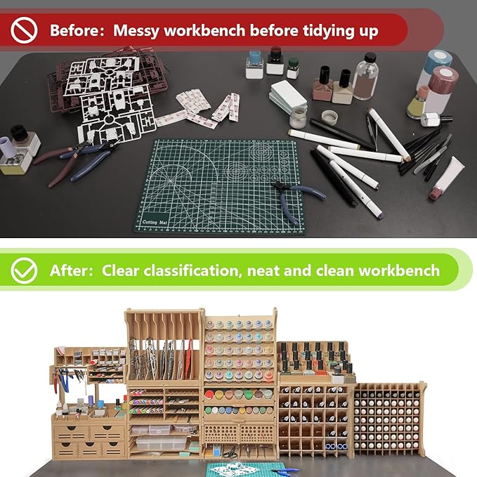 Plastic Model Paint Rack Organizer for 50 Paints, Pull-Out Storage With MDF Material, Model Tools, Suitable for 10ml Tamiya/Mr.Hobby and Miniature Paint Set GK8