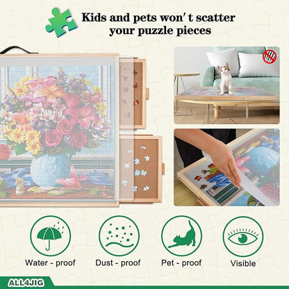 ALL4JIG 1000 Pieces 2-in-1 Tilting & Rotating Puzzle Board, 30.16" x 22.44"Adjustable Angle Puzzle Board with 4 Drawers & Clear Protective Cover, Birthday Gift for mom