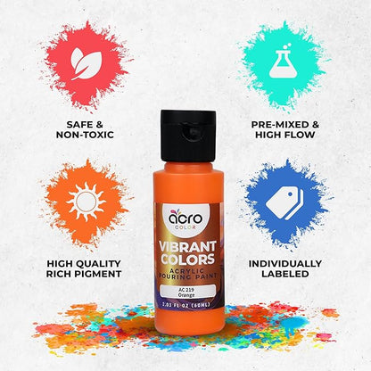Acrylic Pouring Paint Set - 30 Basic, Neon, Metallic, and Pastel Colors - Easy To Use & Ready To Pour Acrylic Paint for Canvas, Paper, Wood, and More - 2 Ounce Bottles