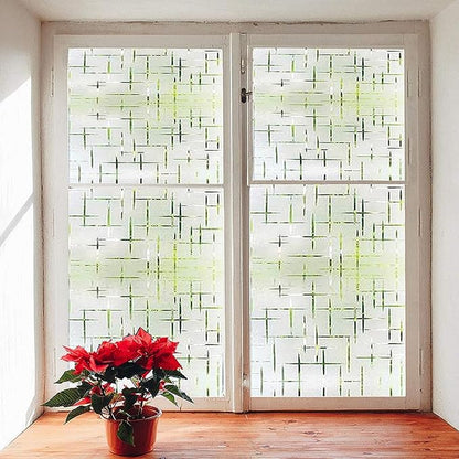 Finnez Frosted Window Film Non-Adhesive, Frosting Privacy Film for Glass Windows, Self Static-Cling Decorative Window Cling for Home Office UV Protection Cross Pattern 17.5 x 157.4 inches