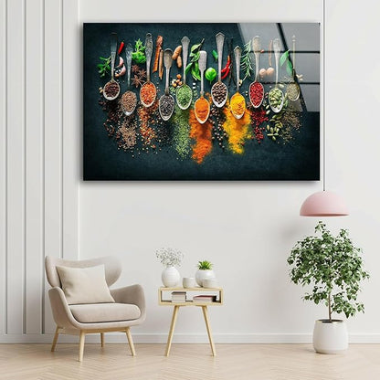 My Photostation.com 60WX40H'' Spoon Spices Glass Wall ArtTempered Glass Printing Wall Decor Large Wall Art Wall Hangings