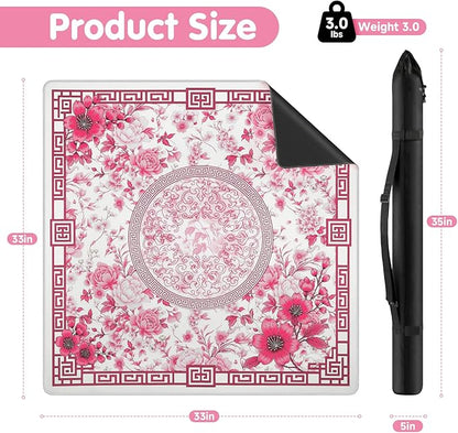 Mahjong Mat for Table 33x33 Inch, No-Crease, Anti-Slip, Noise-Reducing American Mahjong Mat, Mahjong Table Mat with Carry Bag, Neoprene Mahjong Mat for Poker, Card, Board(Pink)