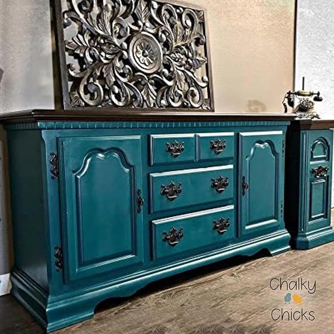 Chalky Chicks All-in-One Chalk Paint for Furniture or Cabinet - 16 Fl Oz - Matte Finish Twilight (Teal Blue) for Metal, Wood Furniture Paint - No Sanding All-in-One for Home Decor & Crafts, USA Made