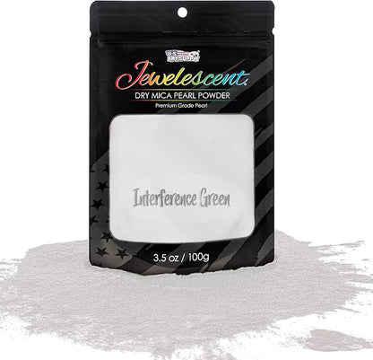 U.S. Art Supply Jewelescent Mica Pearl Pigment Powder, Interference Green 3.5 oz (100g) Pouch - Cosmetic Grade, Epoxy Resin Color Pigment, Mica Powder for Resin, Soap, Slime, Candle Dye, Art, Crafts
