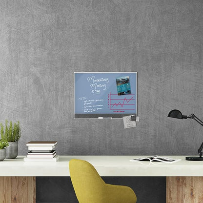 U Brands Magnetic Glass Dry-Erase Board, 24" X 18" Inches, Blue Surface, White Aluminum Frame