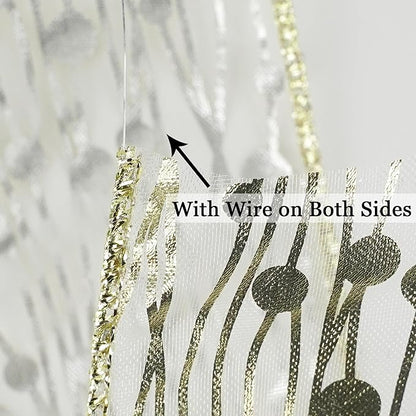 MEEDEE Gold Wired Ribbon - 2.5 Inch Sheer Organza With Horizontal Stripes and Polka Dots - 25 Yards for Gift Wrapping, Garland