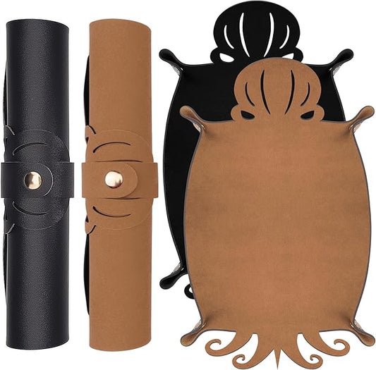 SIQUK 2 Pieces Octopus Dice Rolling Tray PU Leather Dice Mat Folding Scroll Dices Holder Trays for D&D RPG Games (Camel, Black)