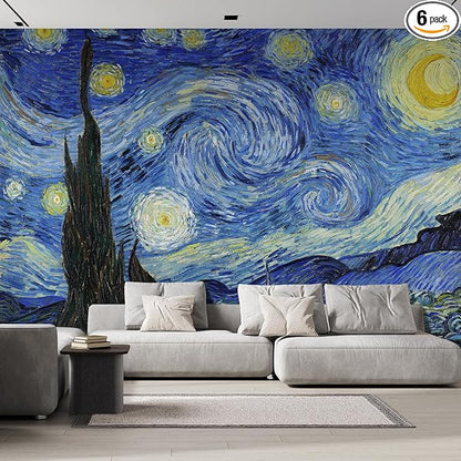 wall26 Starry Night by Vincent Van Gogh Dutch Impressionism 20th Century Artist Peel and Stick Large Wall Mural, Removable Wallpaper, Home Decor - 96x144 inches