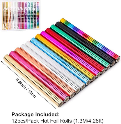 12 Pack Heat Transfer Gold Foil Sheets for Crafts Embossing Stamp Tool Heat Activated Thermal Toner Reactive Foil Roll 5.9inx4.26ft Add Stunning Foiled Elements to Any Card, Scrapbooking, DIY