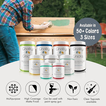 Chalky Chicks All-in-One Chalk Paint for Furniture or Cabinet - 32 Fl Oz - Matte Finish Blue Steel (Blue Gray) for Metal, Wood Furniture Paint - No Sanding All-in-One for Home Decor & Crafts, USA Made