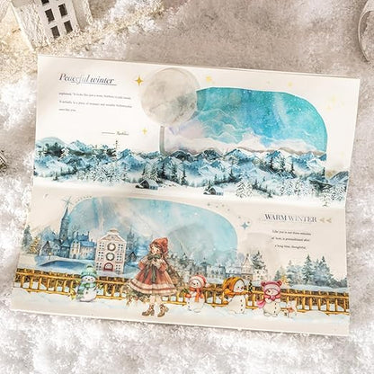 6 Rolls Winter PET Tape Set, Landscape Stickers for Journaling, Scrapbooking, and DIY Crafts, with Decorative Clip