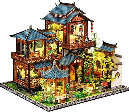 Spilay DIY Miniature Dollhouse Kit,DIY Dollhouse Kit with Wooden Furniture,Dust Proof Cover, Music Box and LED,Handmade Crafts Gifts for Birthday Christmas and Valentine's Day（P019）