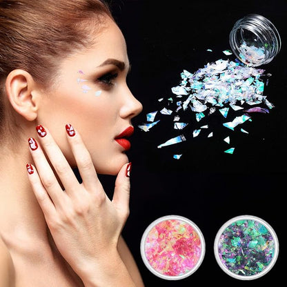 12 Boxes Mermaid Iridescent Chunky Glitter Flakes Chrome Nail Sequins Aurora Holographic Mermaid Nail Glitter Flakes Glitters Chunky Iridescent Flakes for Face Eyes Body Hair Nail Decoration