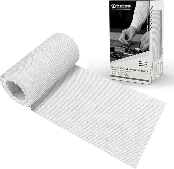 KING MOUNTAIN 100% Cotton Fabric Iron-on Repair Patch, Inside&Outside Clothes Repair Patch, 3"x60" with Backing Glue Repair Decorative Patch kit (White)