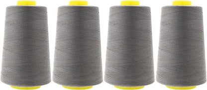 Mandala Crafts 4 Pack of Serger Threads Cones Spools - 40S/2 24000 Yards Polyester Dark Gray Threads for Sergers Machine and Overlock Quilting Sewing Machine