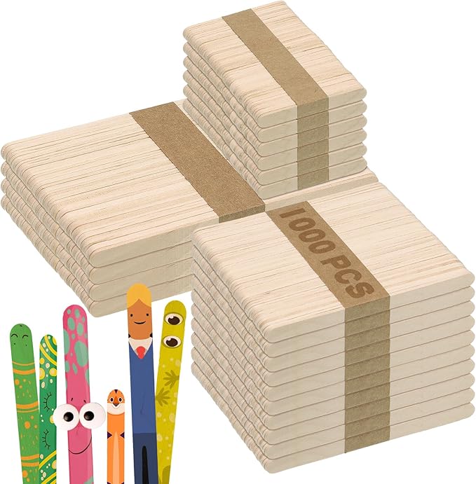 1000PCS Wooden Sticks for Craft, 3 Sizes (2.5",4.5",6") Natural Wood Popsicle Sticks for Ice Pops Waxing Hair Removal and Wax Supplies Classroom Art DIY Paint Craft Project Tongue Depressors