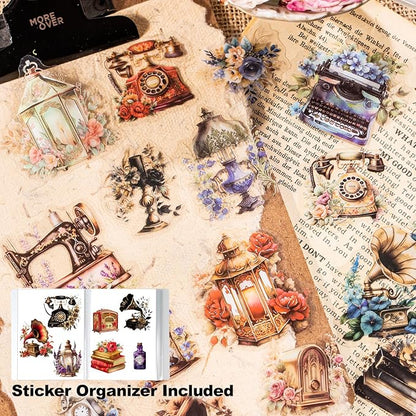 240Pcs PET Scrapbook Stickers Vintage Floral Designs for Scrapbooking DIY Crafts Waterproof Journaling Supplies Junk Journal Ephemera with Storage Organizer