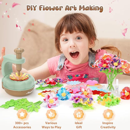 GirlsHome 300+PCS Fabric Flower Bouquets Toys, DIY Flower Crafts Kits for Kids, Arts and Crafts for Kids Ages 6-8 Girls, Build Flower Bouquet, STEM Educational Toy Preschool Gifts (Green Brown)