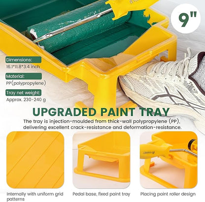VOOMEY 12 PCS Paint Roller Kit, Deep Grooved Foot Paint Tray, Paint Tray Liner, Wall Paint Roller with Frame, Professional Paint Kit for House Painting