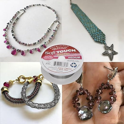 Soft Flex 49 Strand Stringing Wire - Flexible Braided - Medium 0.19 Diameter - Jewelry Making Bead Wire - Satin Silver