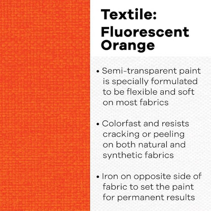 Jacquard Textile Color Fluorescent Orange - Permanent Fabric Paint for Clothes, Furniture Upholstery, Shoes or Tote Bags – Indoor & Outdoor Fabric Paint – 8 Oz Jar, Upholstery Fabric Paint