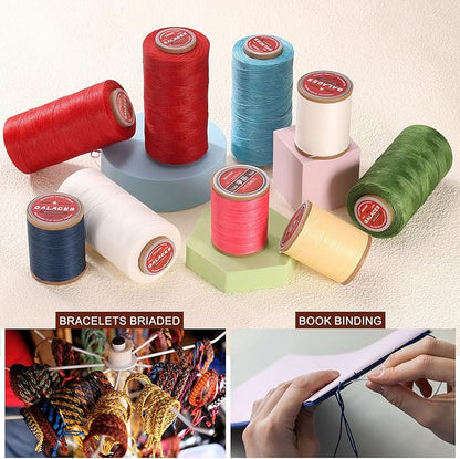uxcell Flat Leather Sewing Waxed Thread, 140m / 153 Yards Polyester Wax String, 300D Wax Stitching Cord for Leather Crafts, Bookbinding, Bracelets Braided, Brown