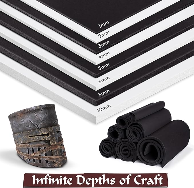 Shape Retention EVA Cosplay Foam 6mm (1mm-10mm) 14x39 inch Black or White High Density EVA Foam Sheets. Premium 85 kg/m3 Heat Shape Material for DIY Convention or Halloween Costumes by The Foamory