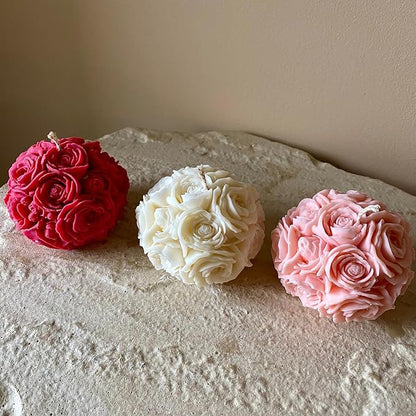 JDH 2 PCS Rose Ball Round Candle Mold 3D Rose Flowers Silicone Mold Flower Molds de silicona para velas for Candy & Home Decor - Resin Casting & Making Molds for Candle, Resin, Soap & Chocolate