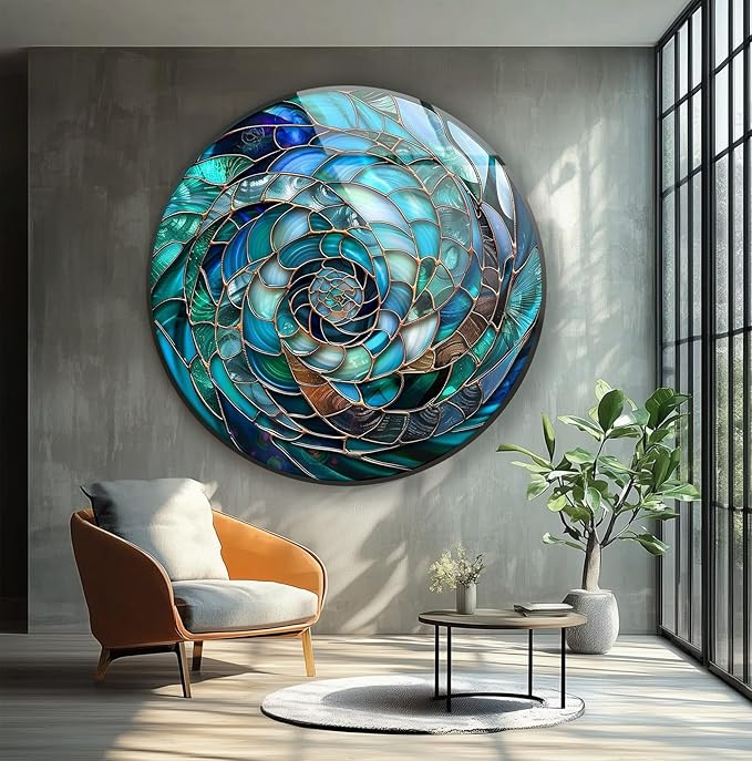 My Photostation.com 15.8''(40cm) Diameter Ocean Vortex Spiral Round Glass Wall Art Tempered Glass Printing Wall Decor Large Wall Art Wall Hangings