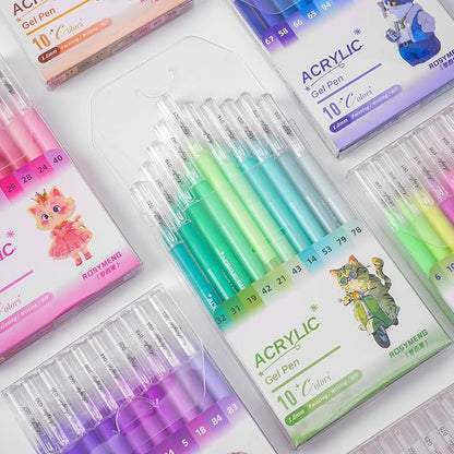 ROSYMENG 10 Colors Acrylic Gel Pens Set, Big-Capacity Ink Acrylic Paint Pen for Adults Coloring Books, Waterproof Paint Markers for Canvas, Rock, Wood, Drawing Doodling, Ceramic, Fabric, DIY Crafts