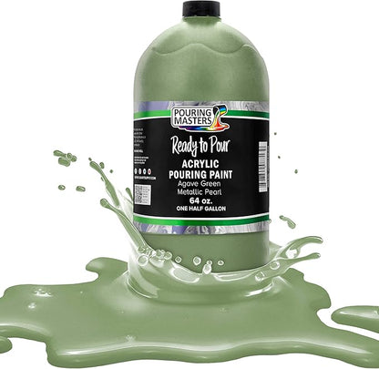 Pouring Masters Agave Green Metallic Pearl Ready to Pour Acrylic Pouring Paint - Premium 64-Ounce Pre-Mixed Fluid Acrylic Paint - Fluid Art Supplies for Canvas, Wood, Paper, Tile & Rocks