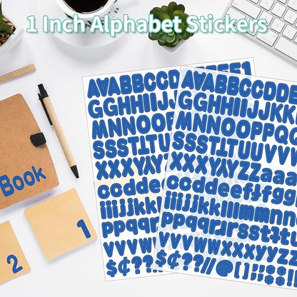 Alphabet Stickers, 1''Inch 12 Sheets Blue Letter Stickers Self-Adhesive Vinyl for Mailbox Numbers, Bulletin Boards & Home Decor