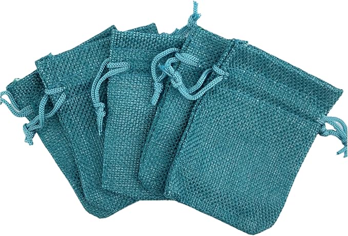Palmhomee Pack Of 25 Burlap Gift Bags with Drawstring Linen Jewelry Pouches Wedding Hessian Jute Bags for Birthday and Treat Pouches Party Wedding Favors Gift (3.6x4.8 Inch, Peacock Blue)