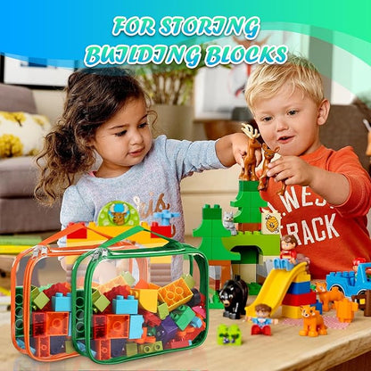 8 Packs Toy Storage Bags with Zipper, Clear PVC Organizing Bags, Reusable Toy Storage Organizer with Portable Handle, Travel Waterproof Organizer Bags for Building Blocks, Puzzle, Toys and Books