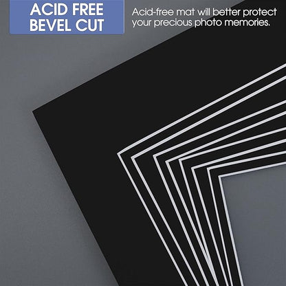 Golden State Art, 11x14 Double Mats for 8x10 - for Photos, Pictures, Frames - Acid-Free, 5 Pack, Black Over Black