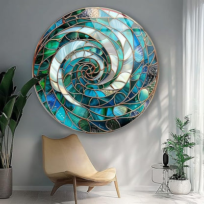 My Photostation.com 20''(50cm) Diameter Aqua Spiral Harmony Round Glass Wall Art Tempered Glass Printing Wall Decor Large Wall Art Wall Hangings