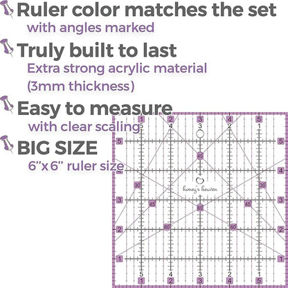 Honey's Heaven Rotary Cutter Set - 45mm Fabric Cutter, 5 Replacement Blades, A4 Cutting Mat, Acrylic Ruler and Craft Clips - Ideal for Crafting, Sewing, Patchworking, Crochet & Knitting