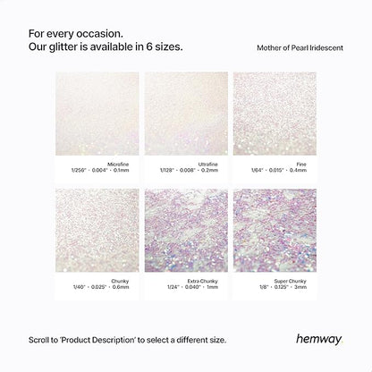 Hemway Craft Glitter Flakes for Arts and Crafts, Tumblers, Resin, Epoxy, Nail Art, Wax, Card Making and Decorations 100g / 3.5oz - Fine (1/64" 0.015" 0.4mm) - Mother of Pearl Iridescent