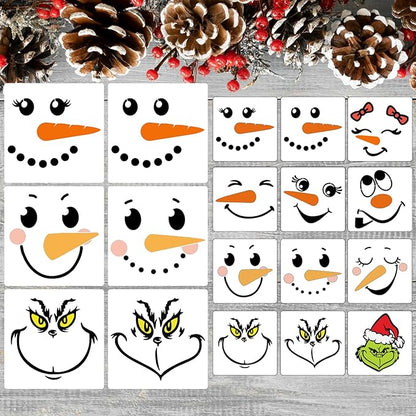 Snowman Face Stencils Christmas Stencils for Crafts Reusable Xmas Holiday Stencil for Painting on Wood Window T-Shirts Fabrics Decor CH